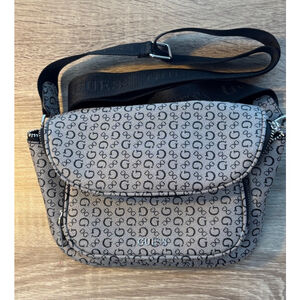 Guess Logo Crossbody Belt Bag Grey Black Vegan Leather